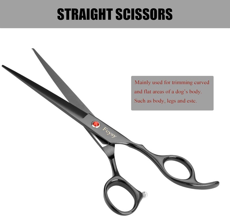 Fcysy Dog Grooming Scissors Kit, Professional Pet Hair Cutting Shears Set with Curved & Straight Blades Scissors Thinning Shears– Stainless Steel Grooming Tools for Dogs & Cats at Home - Image 4